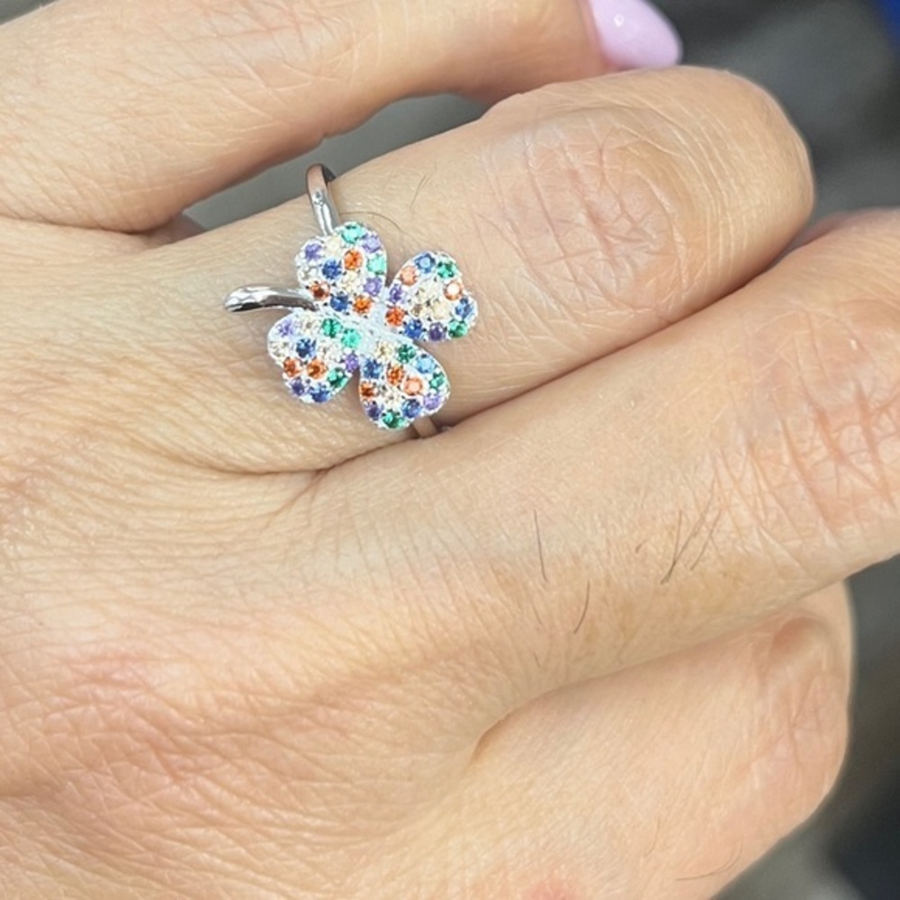New 925 Sterling Silver Clove Ring with colorful CZ stones size 6 7 8 9